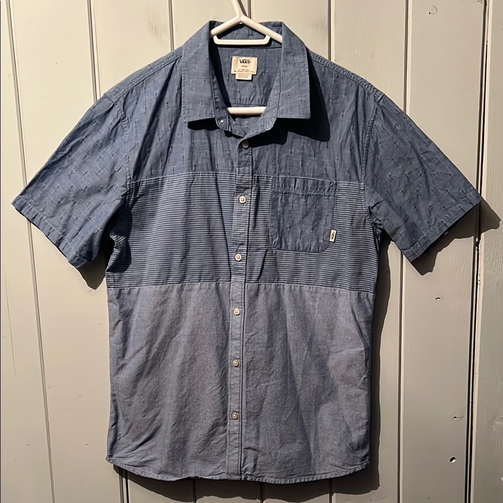 Vans Off the Wall Tailored Fit Button Short Sleeve Shirt Blue Men’s Size Large